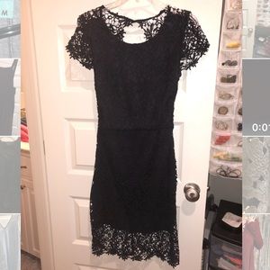 Navy crocheted dress with open back